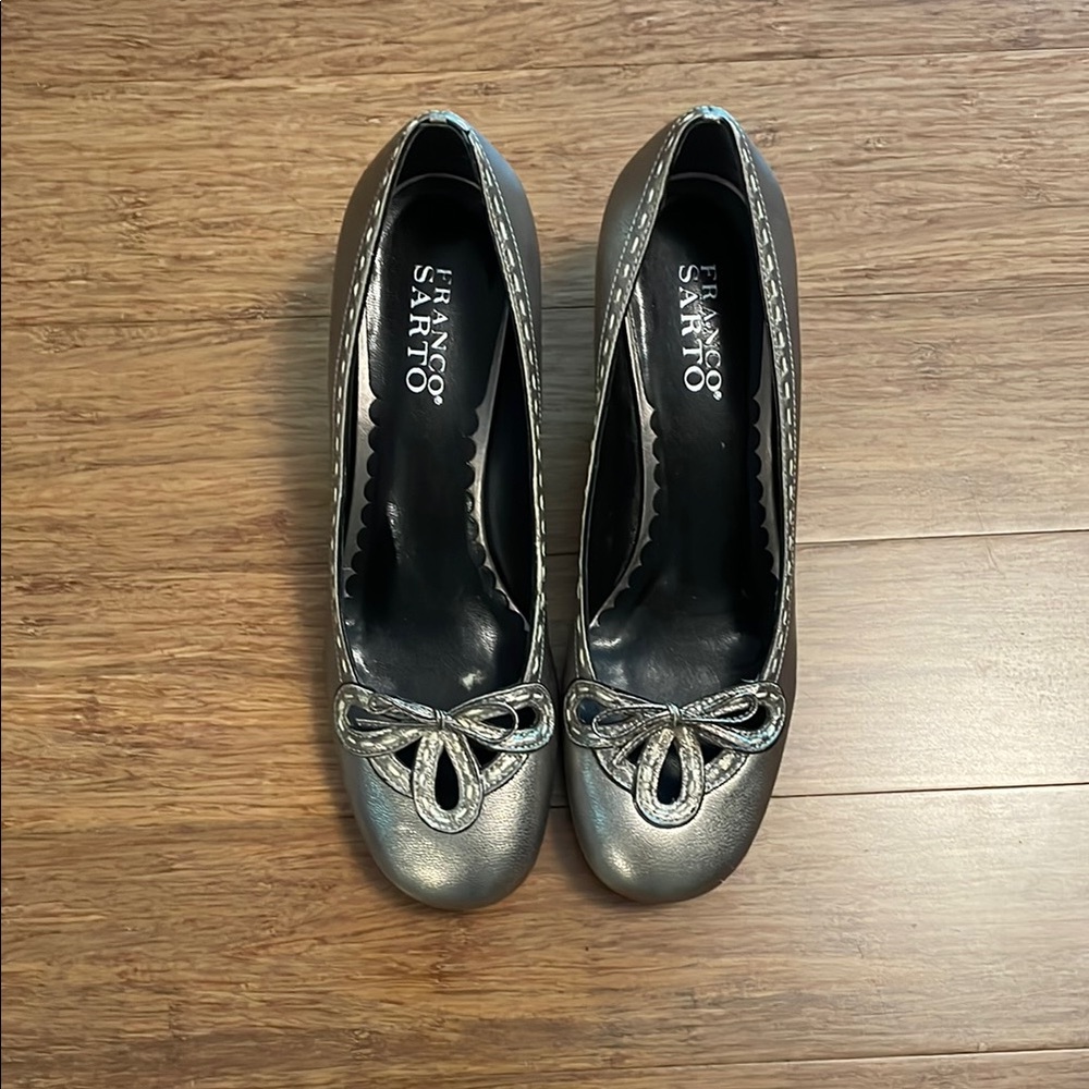 Franco Sarto Silver Heels with Metallic Finish